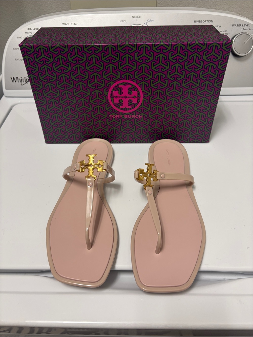 Tory Burch Blush Pink Jelly Roxanne Sandals with Gold Logo